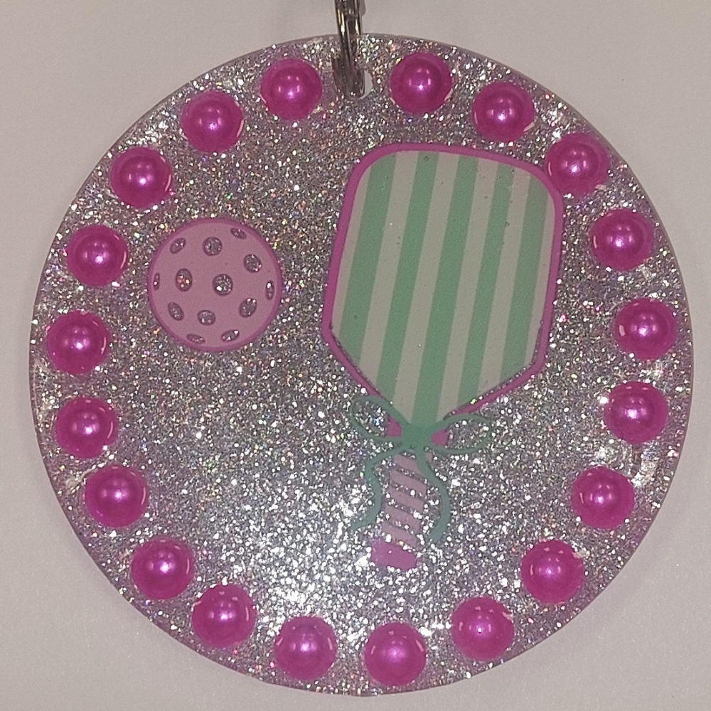 HANDMADE Sparkly Pickleball Keychain